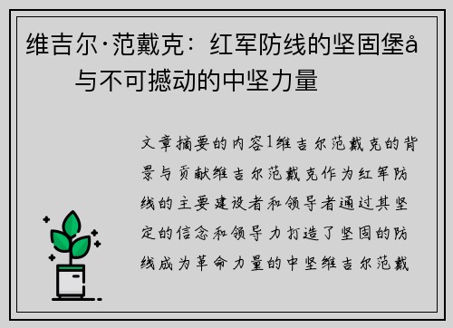 维吉尔·范戴克:红军防线的坚固堡垒与不可撼动的中坚力量 维吉尔·范戴克:红军防线的坚固堡垒与不可撼动的中坚力量